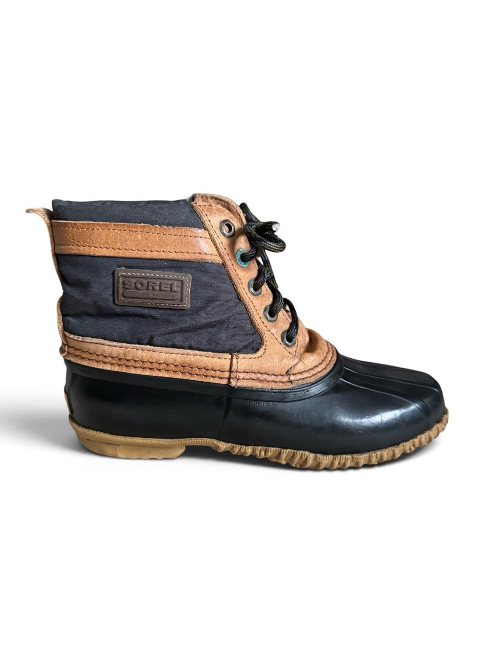 Sorel Vintage Waterproof Duck Boots Leather Black Tan Made in Canada Size 7
